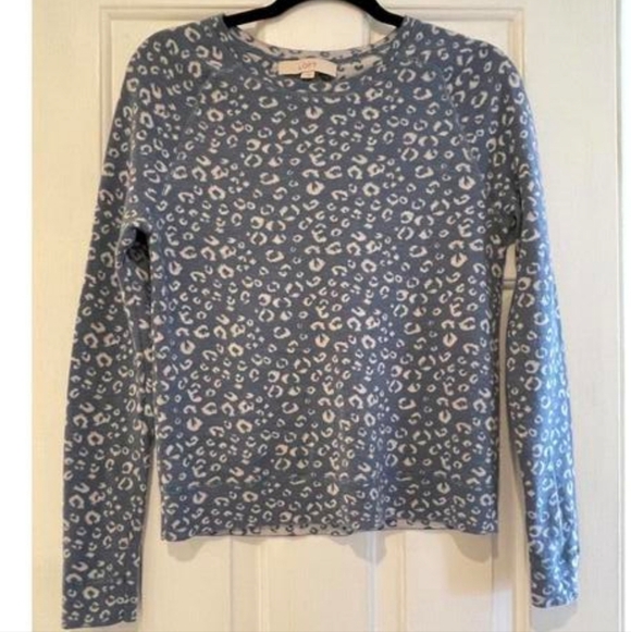 LOFT Blue Animal Print Wool Blend Crew Neck Sweater Xsmall - Picture 6 of 11